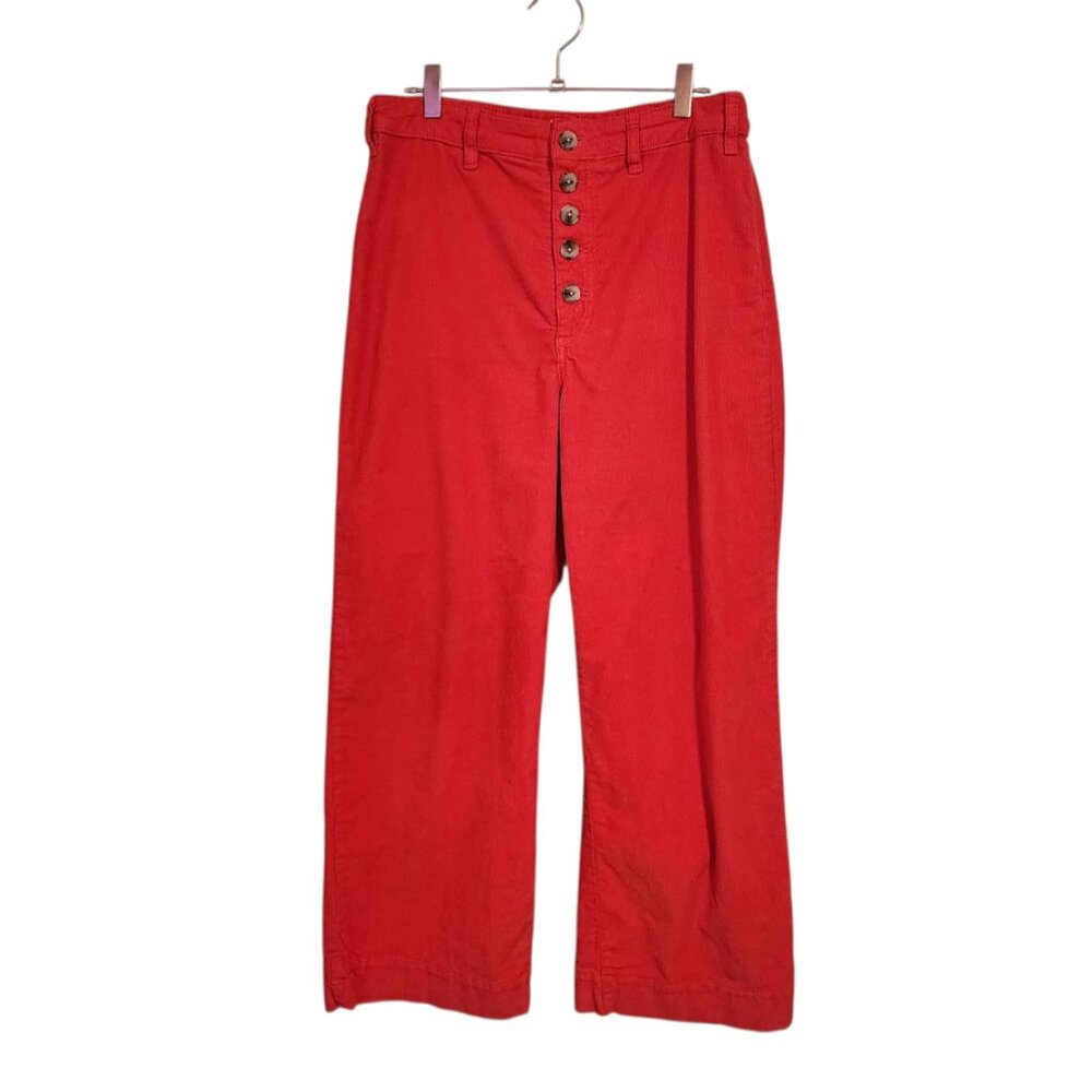 MARINE LAYER Bridget Corduroy Wide Leg Button Exposed Cropped‎ Pants red 10/12